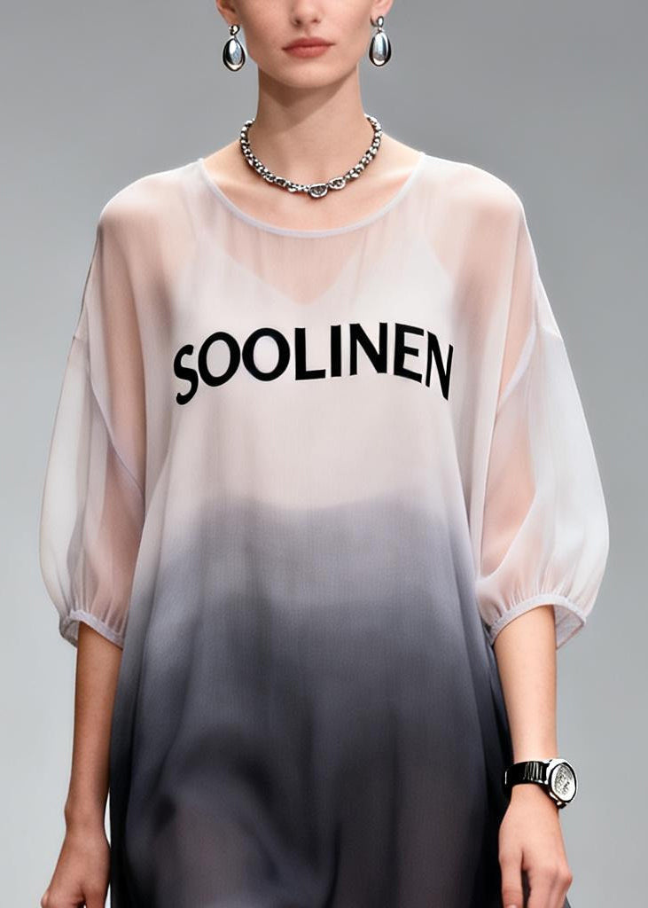 Gradient Color Draping Chiffon Holiday Dress Summer
