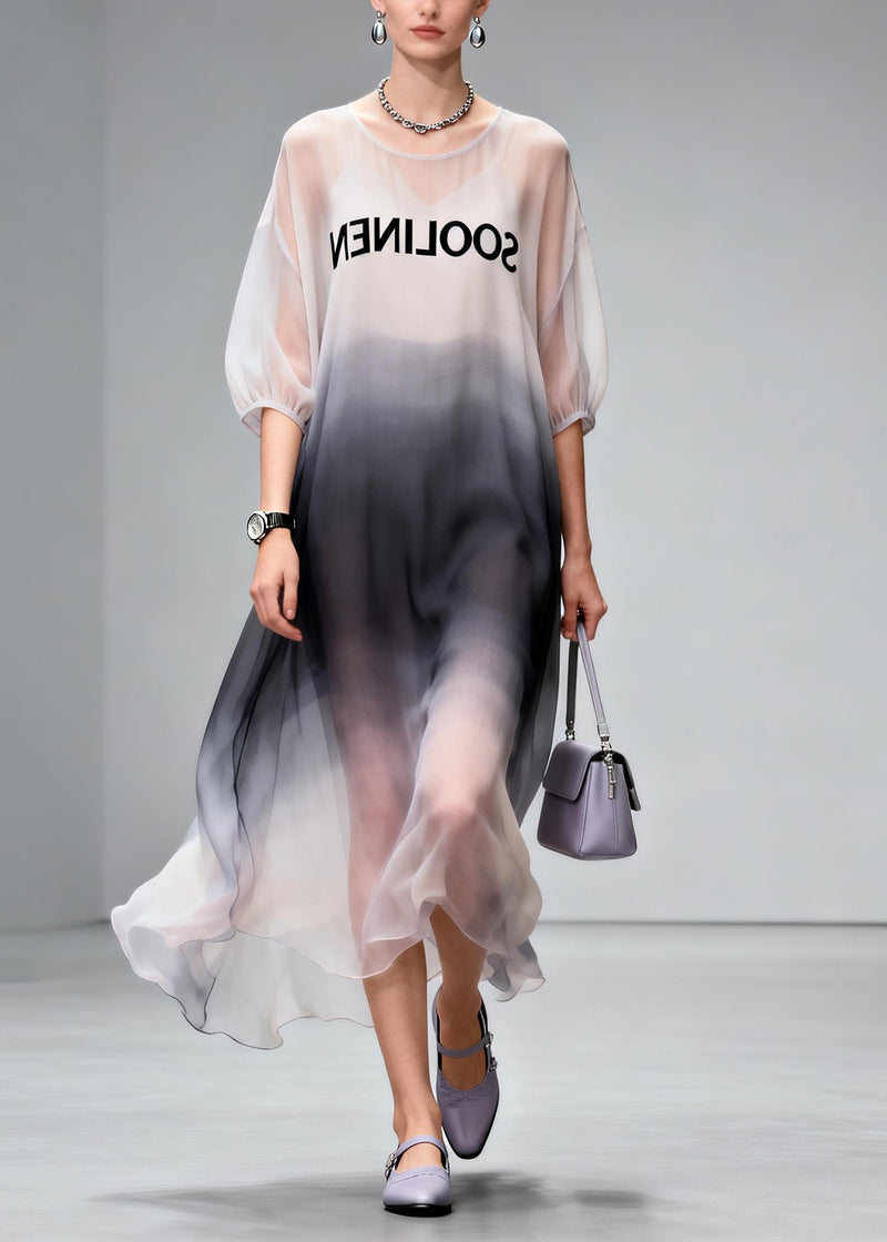 Gradient Color Draping Chiffon Holiday Dress Summer