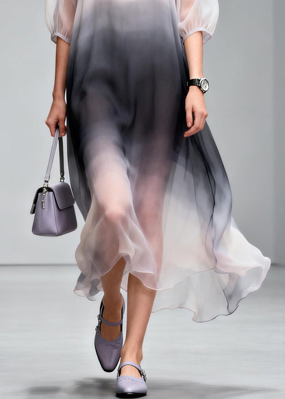 Gradient Color Draping Chiffon Holiday Dress Summer