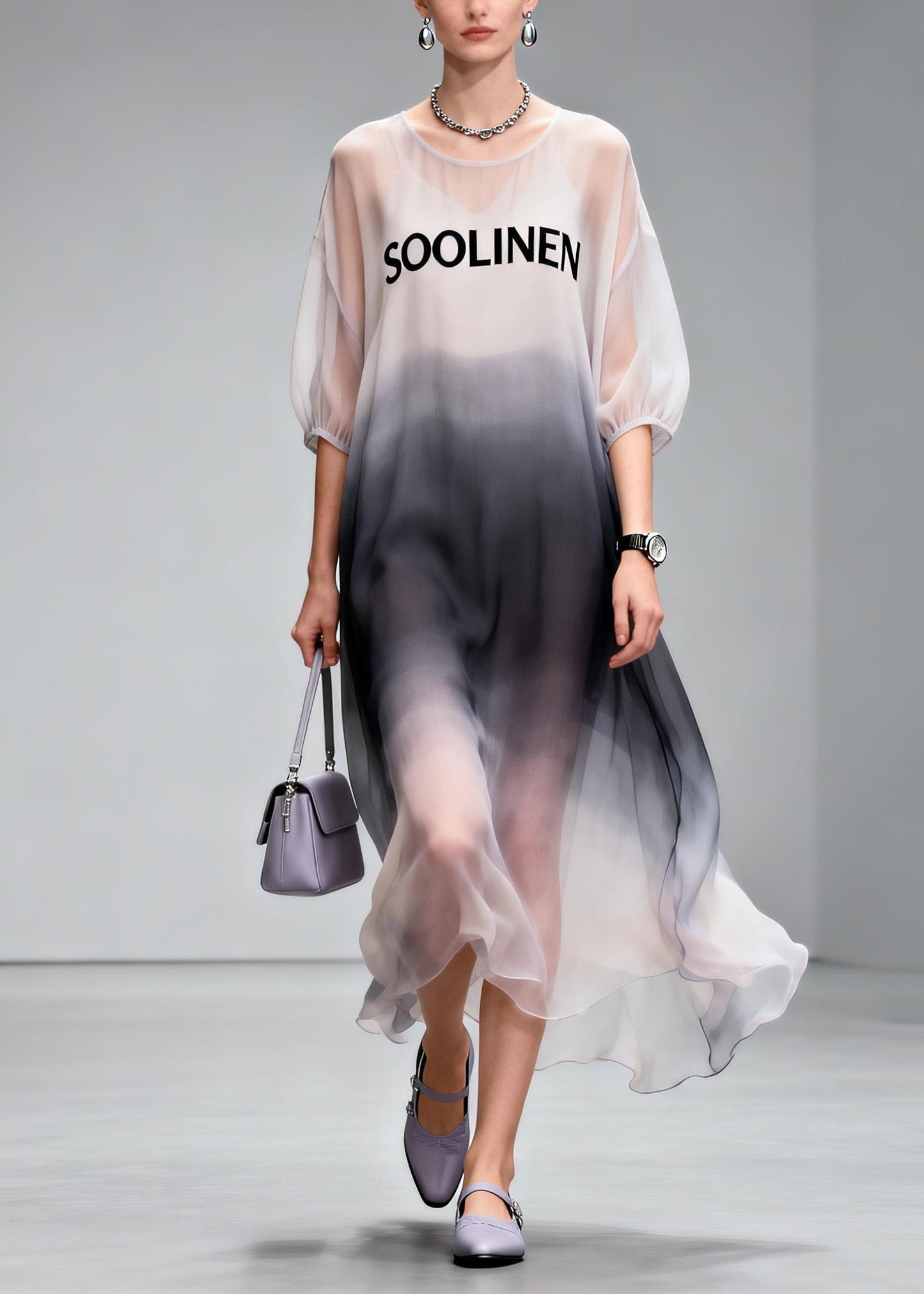 Gradient Color Draping Chiffon Holiday Dress Summer