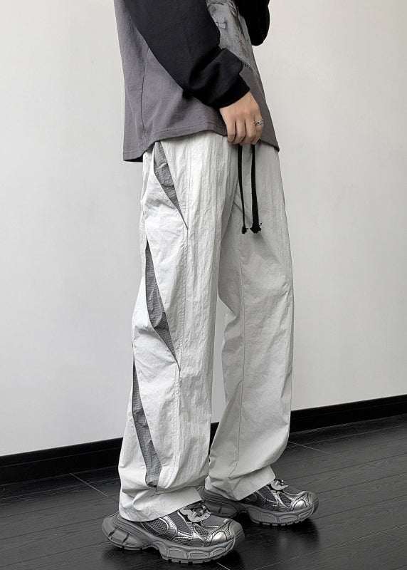 Gray Pockets Elastic Waist Cotton Pants Fall