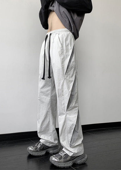 Gray Pockets Elastic Waist Cotton Pants Fall
