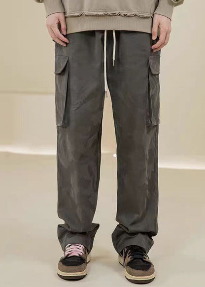 Green Camouflage Embroideried Pockets Cotton Pants Spring