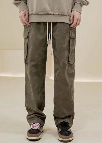 Green Camouflage Embroideried Pockets Cotton Pants Spring