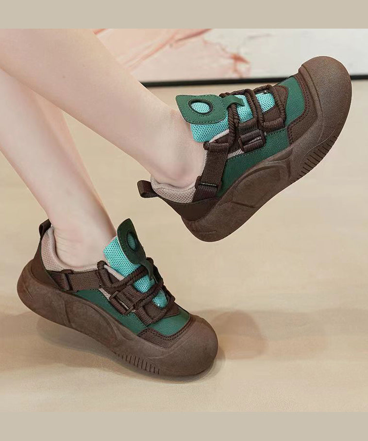 Green Cross Strap Platform Flat Shoes