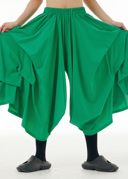 Green Draping Elastic Waist Crop Pants Spring