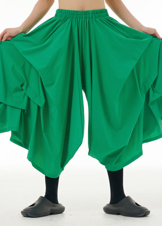 Green Draping Elastic Waist Crop Pants Spring
