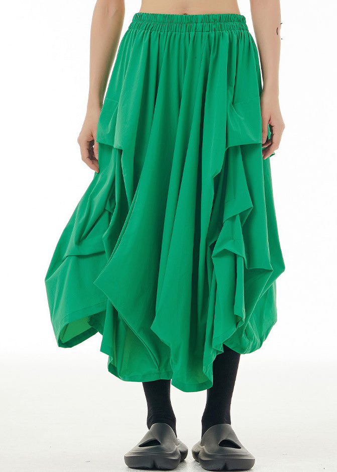Green Draping Elastic Waist Crop Pants Spring