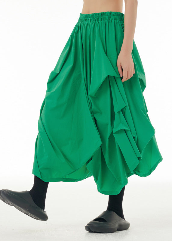Green Draping Elastic Waist Crop Pants Spring