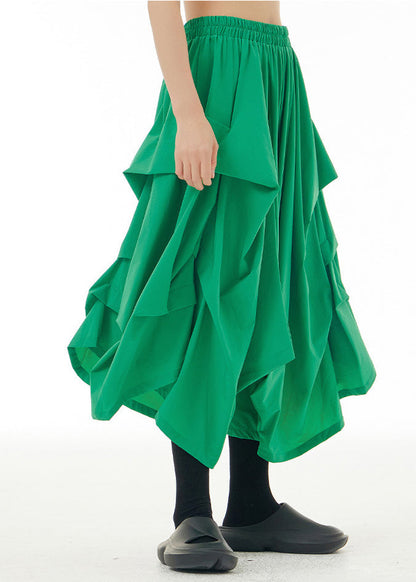 Green Draping Elastic Waist Crop Pants Spring
