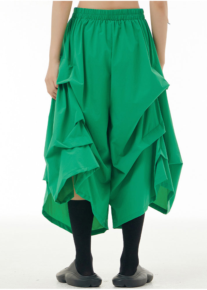 Green Draping Elastic Waist Crop Pants Spring