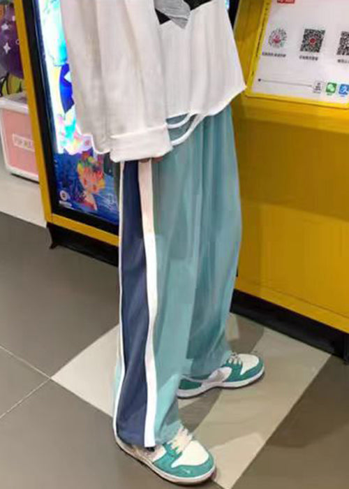 Green Elastic Waist Patchwork Cotton Pants Spring