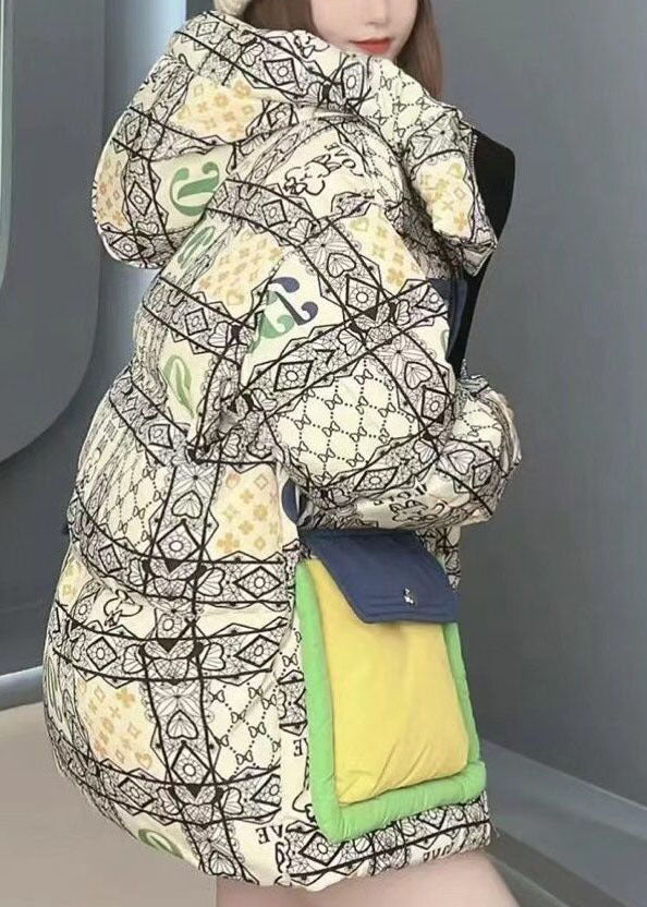 Green Hooded Letter Print Duck Down Down Coat Winter