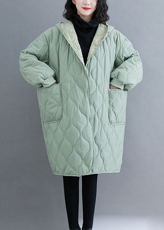 Green Hooded Pockets Fine Cotton Filled Winter Parka