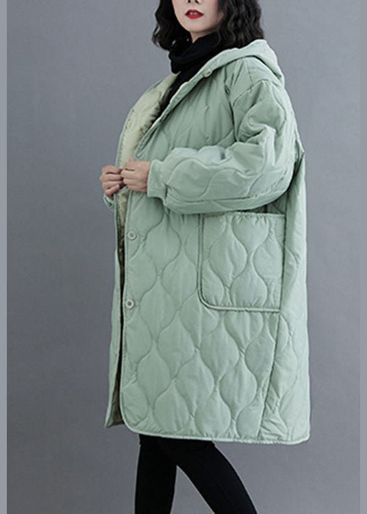 Green Hooded Pockets Fine Cotton Filled Winter Parka