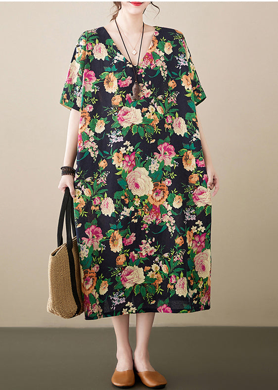 Green Oversized Linen Long Dress Summer