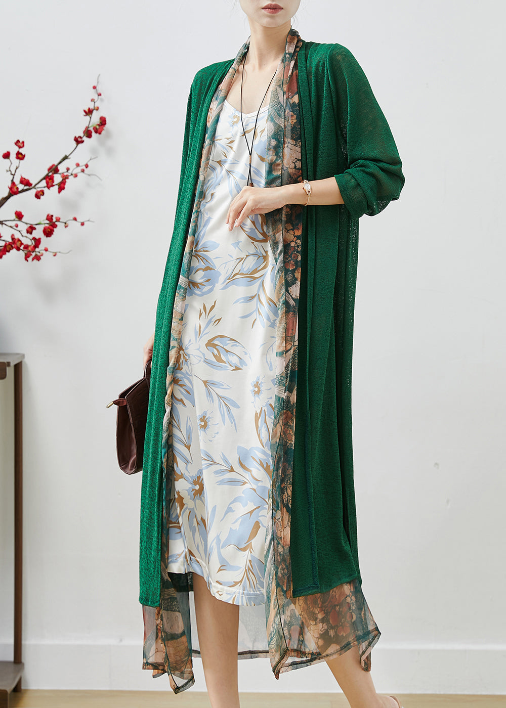 Green Oversized Patchwork Chiffon Loose Coat Spring