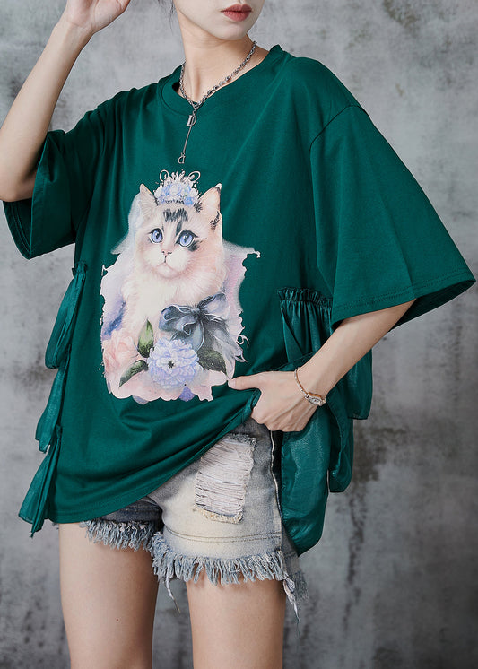 Green Oversized Patchwork Cotton Tanks Summer