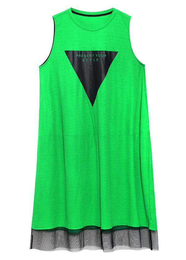 Green Patchwork Tulle Sleeveless Summer Dress