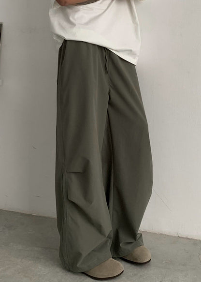 Green Pockets Drawstring Cotton Pants Summer