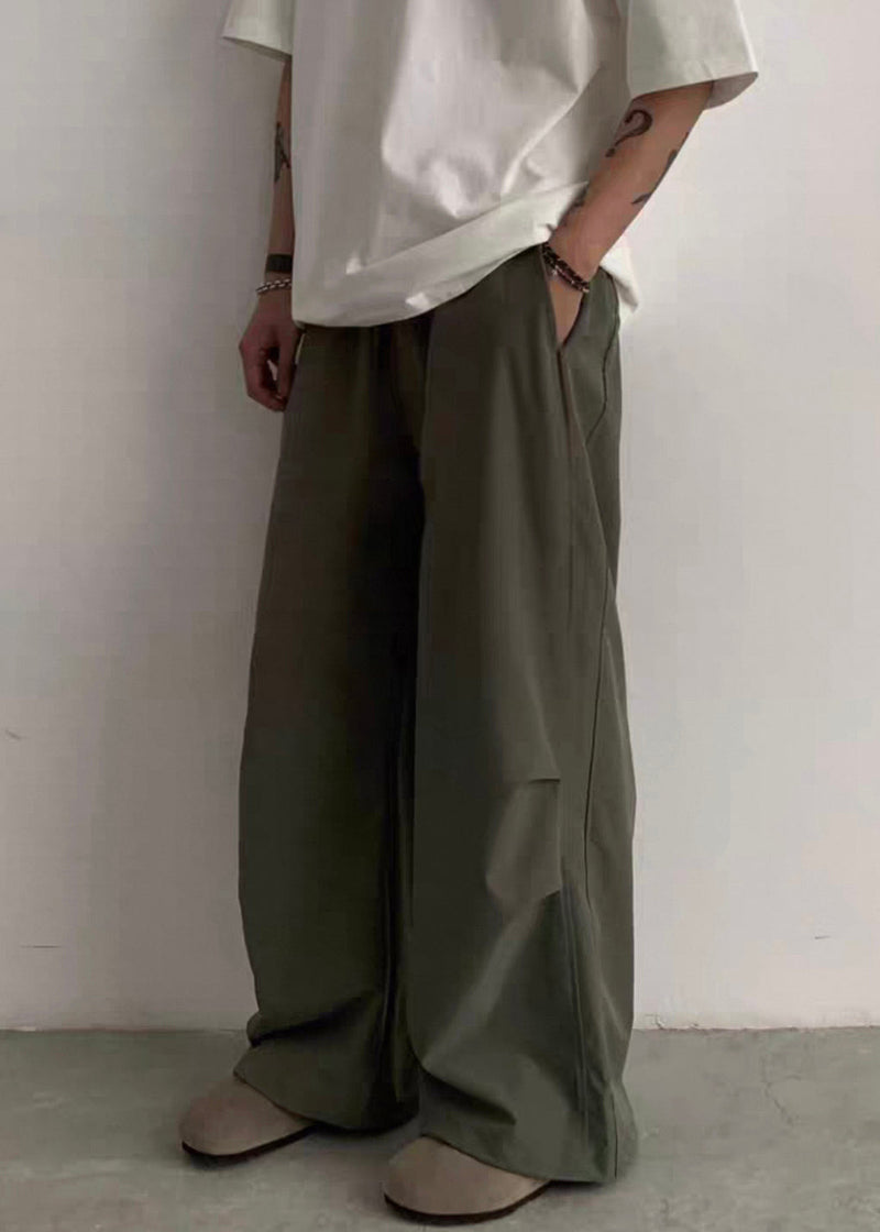 Green Pockets Drawstring Cotton Pants Summer