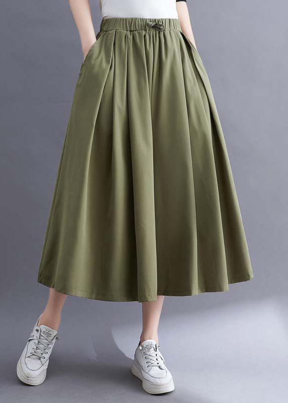 Green Pockets Wrinkled Cotton Wide Leg Pants Skirt Summer