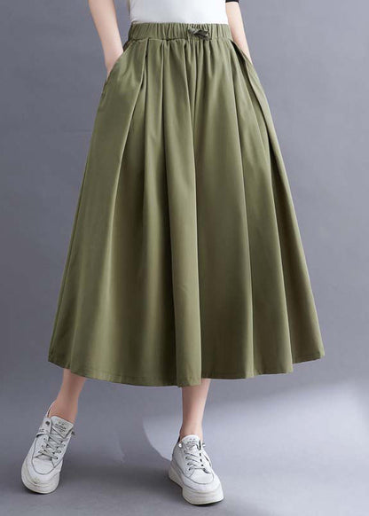Green Pockets Wrinkled Cotton Wide Leg Pants Skirt Summer