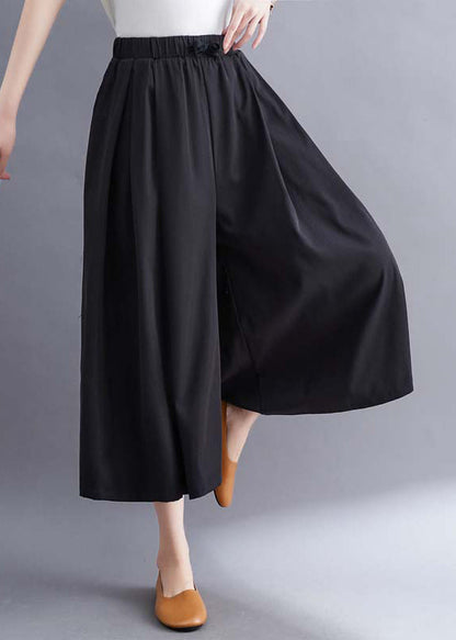 Green Pockets Wrinkled Cotton Wide Leg Pants Skirt Summer