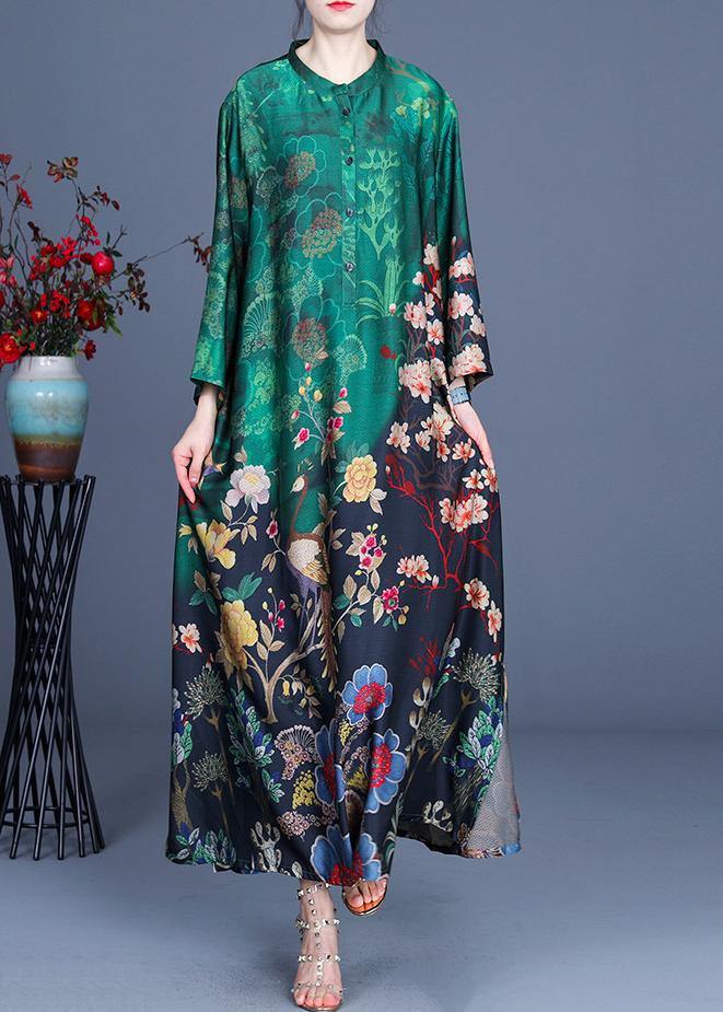 Green Print Patchwork Button Summer Spring Dress