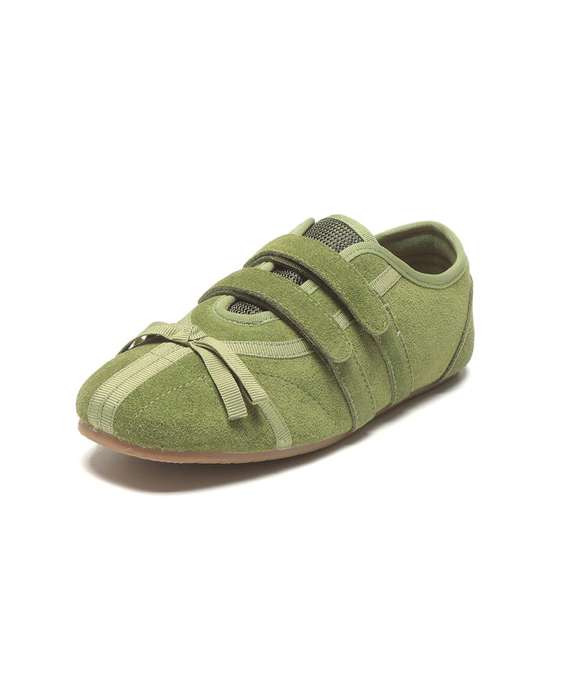 Green Suede Buckle Strap Splicing Flat Shoes for
