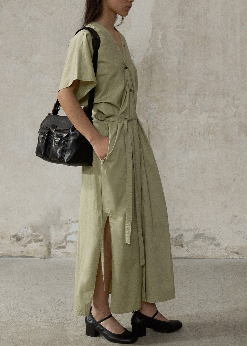 Green V Neck Side Open Cotton Long Dresses Summer