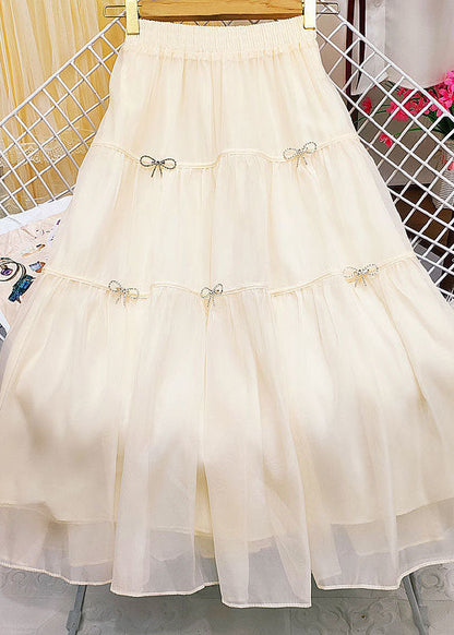Green Wrinkled Patchwork Bow Zircon Tulle Skirt Summer