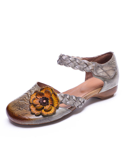 Grey Buckle Strap Embossed Sandals