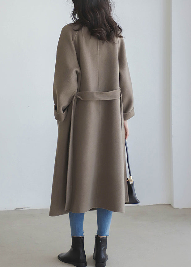 Grey Coffee Colour Notched Woolen Long Coats Fall