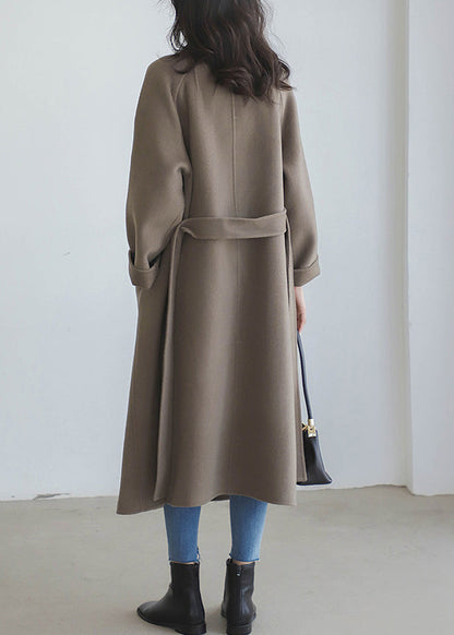 Grey Coffee Colour Notched Woolen Long Coats Fall