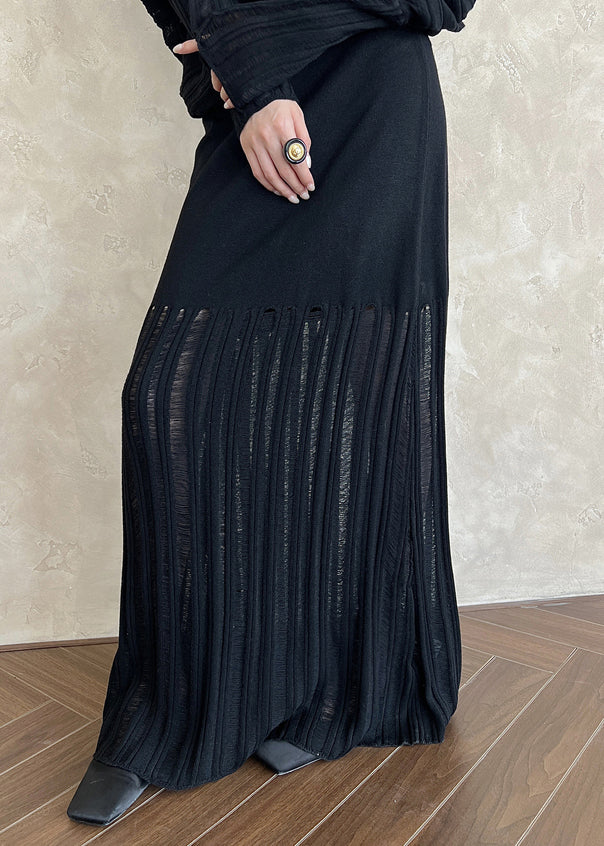 Grey Elastic Waist Hollow Out Patchwork Maxi Skirts Fall