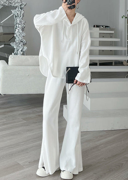 Grey Hooded Tops and Pants Cotton Sport Suit Two Pieces Set Spring