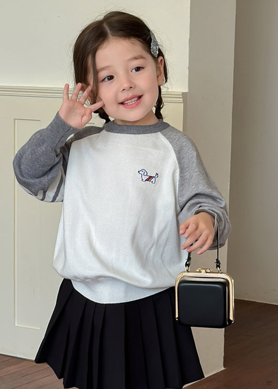 Grey O-neck Cotton Knit Sweaters Spring