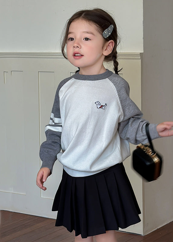 Grey O-neck Cotton Knit Sweaters Spring