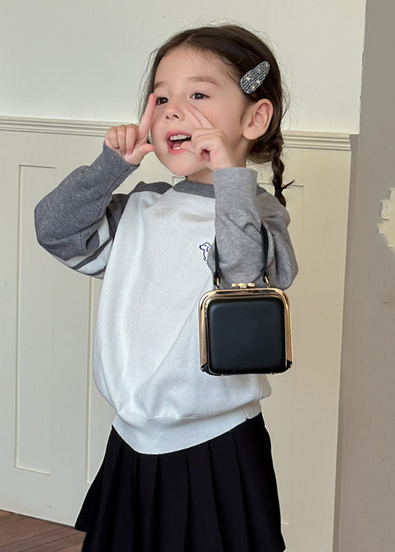 Grey O-neck Cotton Knit Sweaters Spring
