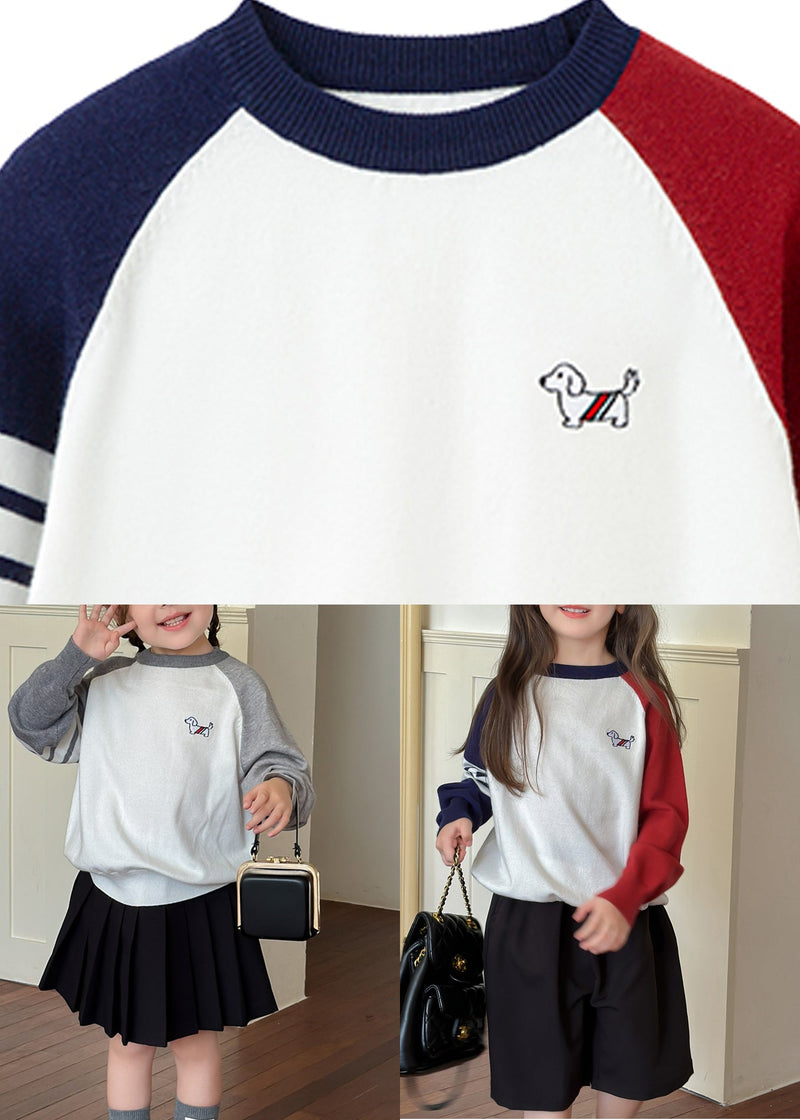 Grey O-neck Cotton Knit Sweaters Spring