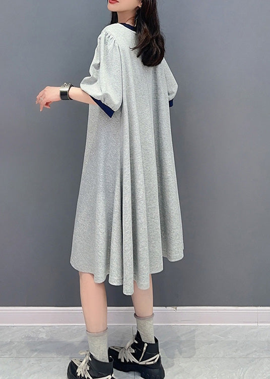 Grey O-neck Graphic Print Maxi Dress Summer