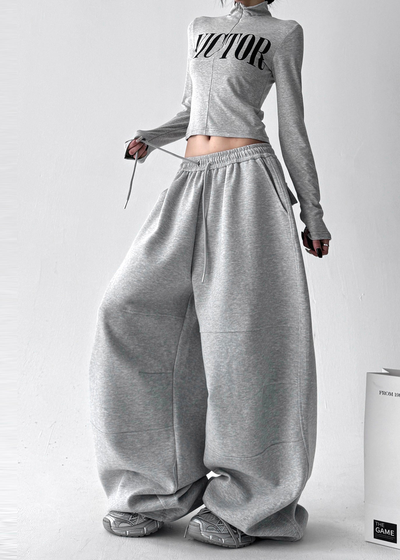 Grey Oversized Cotton Harem Pants Fall