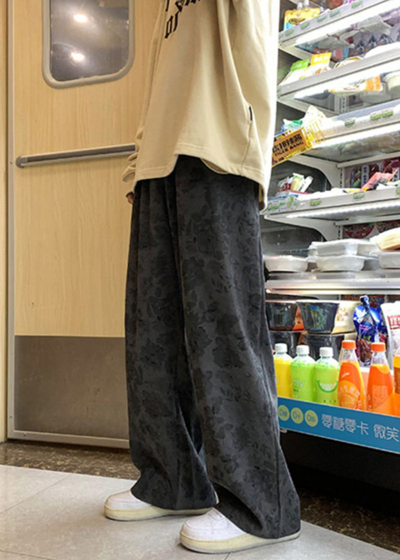 Grey Oversized Print Cotton Pants Spring