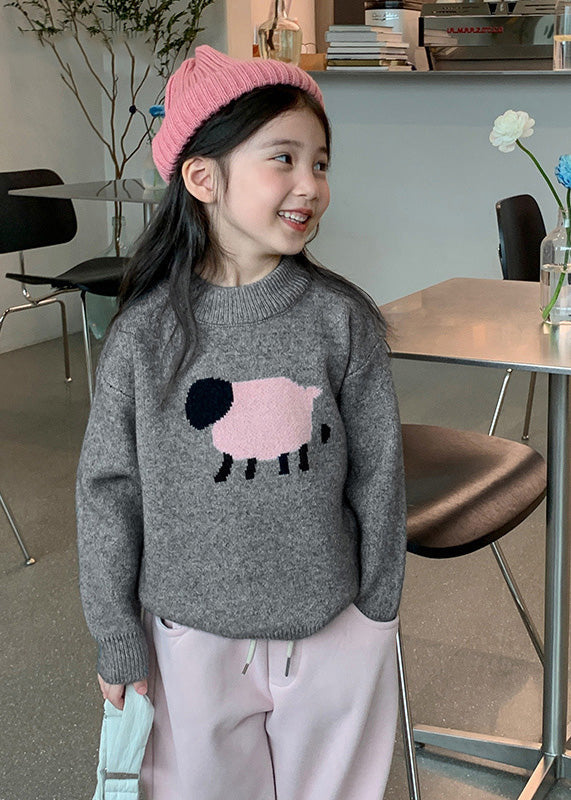 Grey Patchwork Cotton Knit Sweater Spring