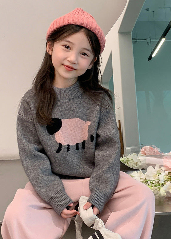 Grey Patchwork Cotton Knit Sweater Spring