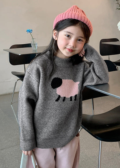 Grey Patchwork Cotton Knit Sweater Spring