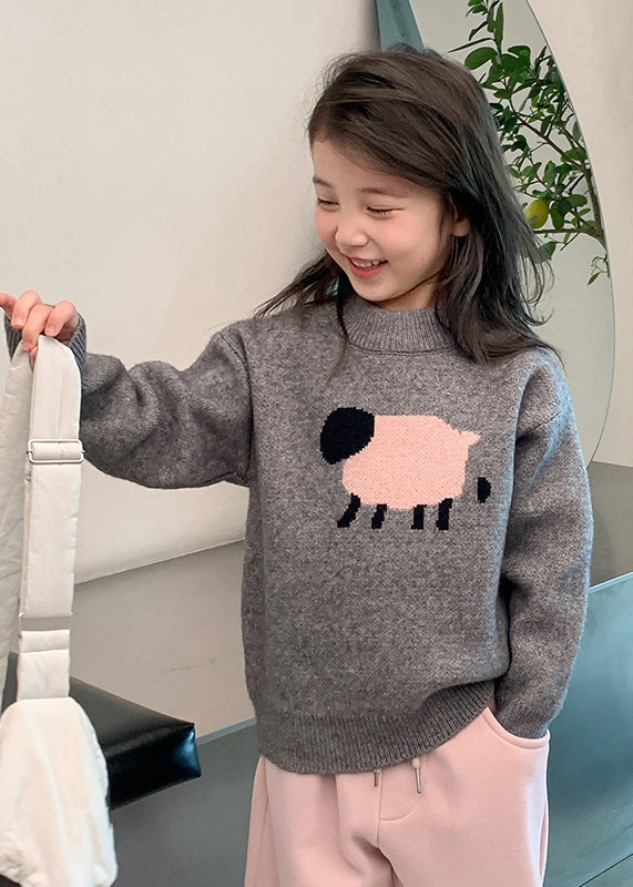Grey Patchwork Cotton Knit Sweater Spring