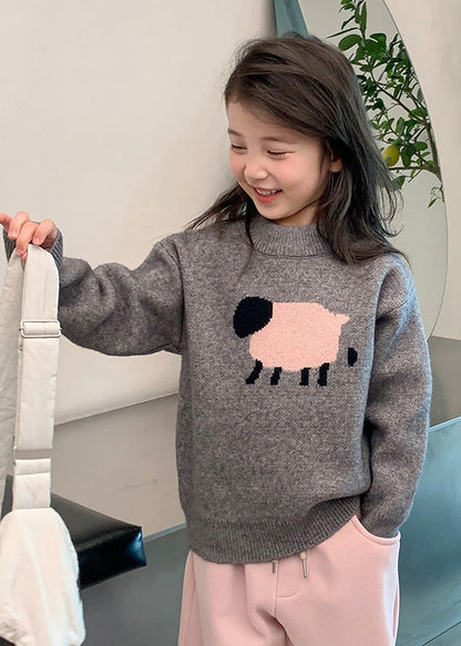 Grey Patchwork Cotton Knit Sweater Spring