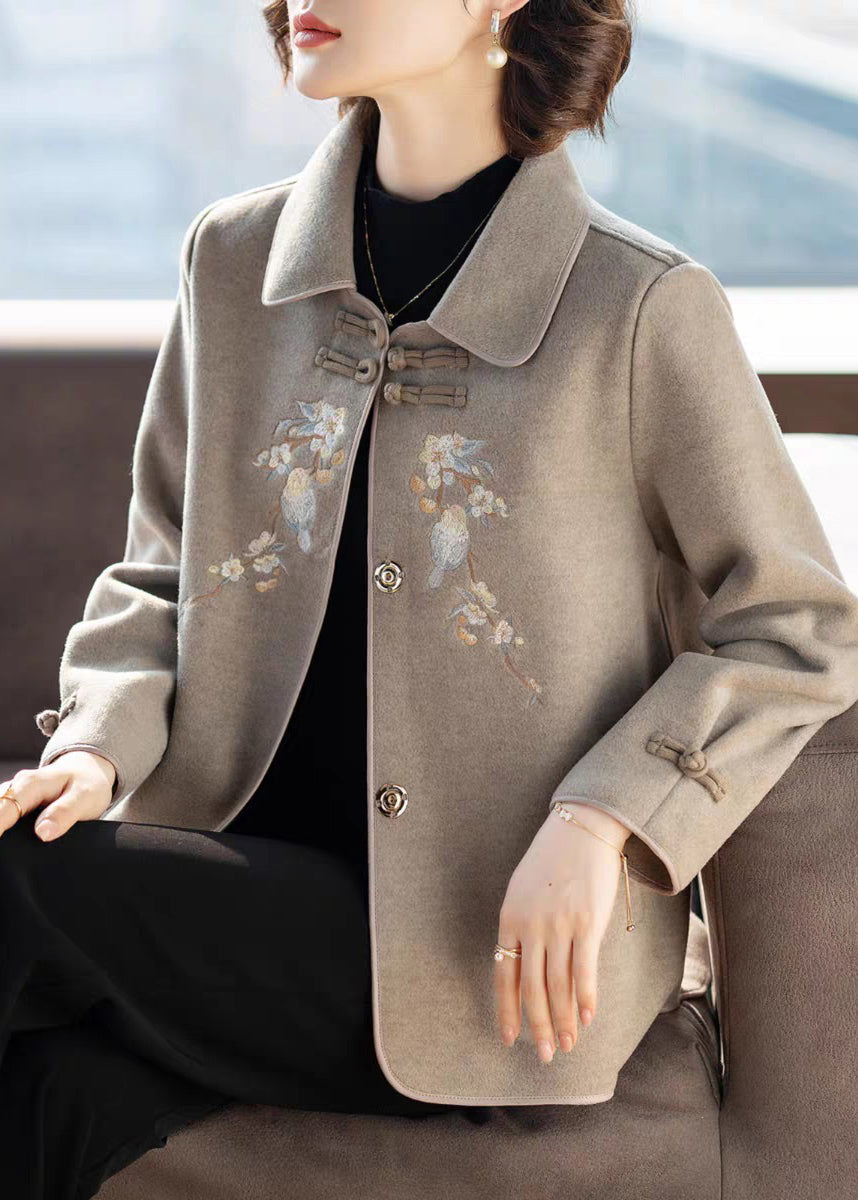 Grey Peter Pan Collar Woolen Coats Spring